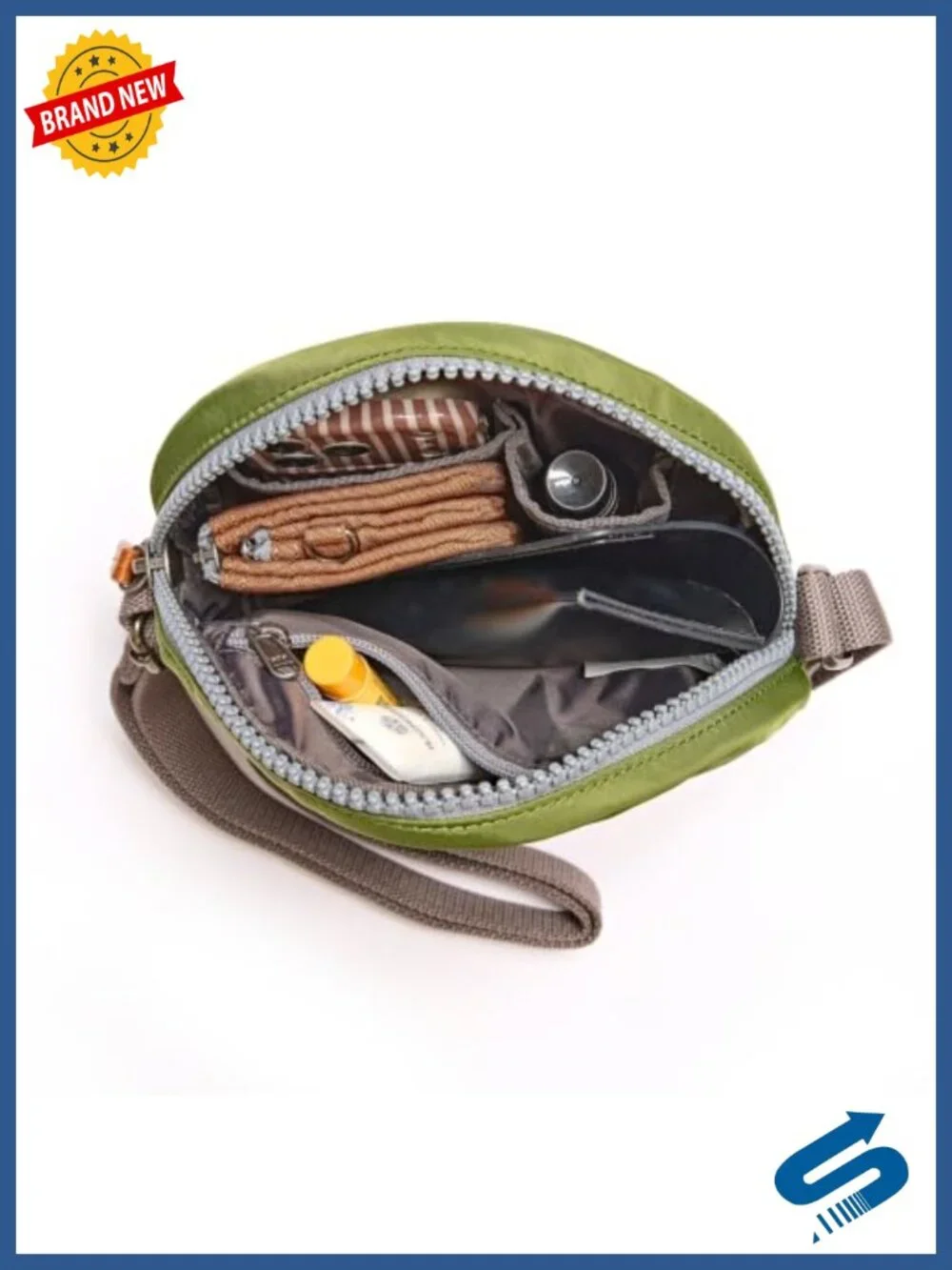 Weatherproof Nylon Crossbody Bag with Chunky Zippers - Circle Shape